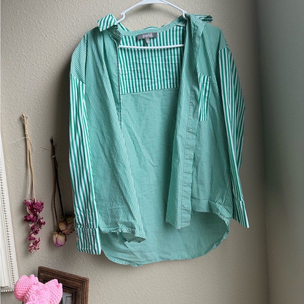 Green Stripped Button Up